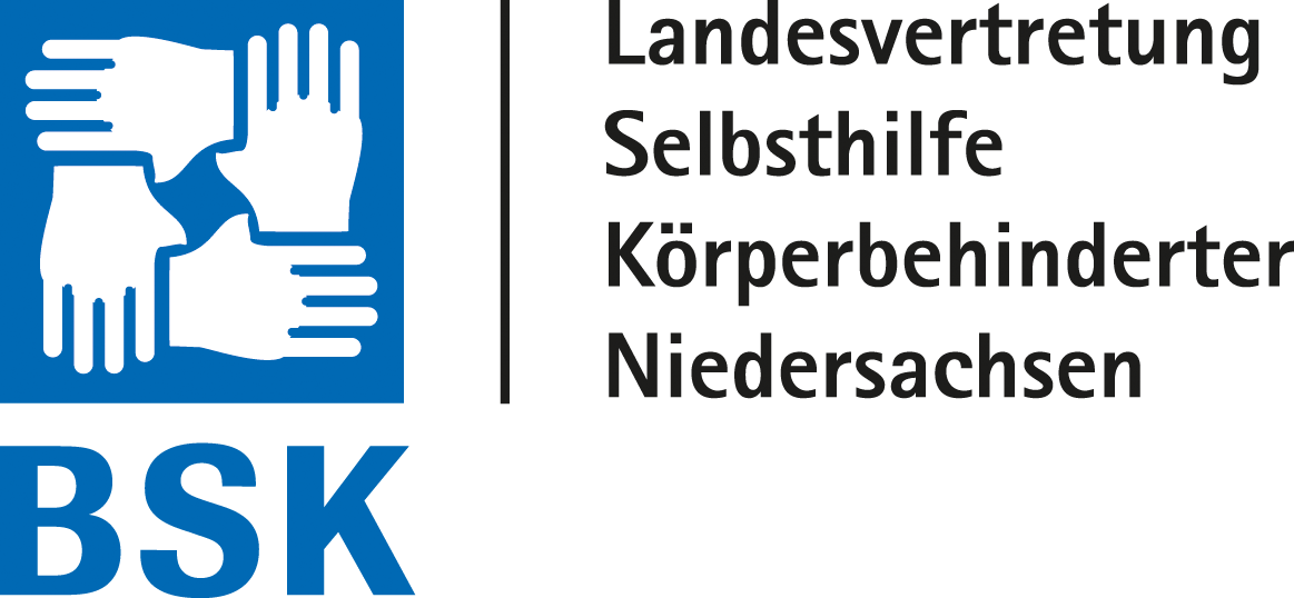 Das Bild zeigt die Wort-Bild-Marke des BSK "BSK - Landesvertretung Selbsthilfe Köperbehinderter Niedersachsen".